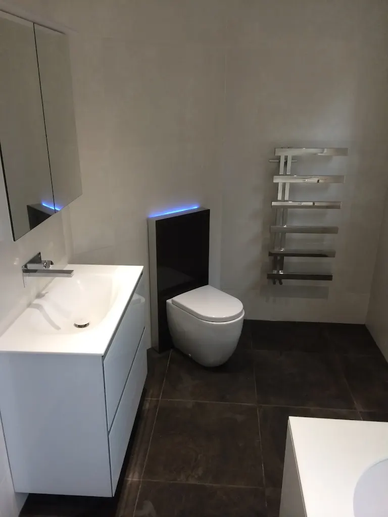 A bathroom with a toilet and a sink.
